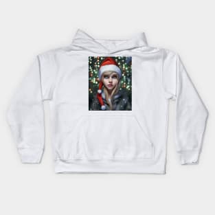 Portrait Of A Girl In Santa' Hat Kids Hoodie